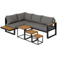 Outsunny Set living exterior 5 piese mobilier lounge pentru grădină, 148 cm x 61 cm x 71,5 cm, Gri + Natural(m-1)