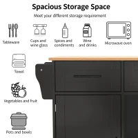 Stylish Kitchen Trolley with Foldable Wood-Grain Countertop, Versatile Buffet with Interchangeable Wheels, 139L x 46W x 91H cm, Black+Natural(m-7)