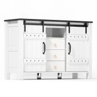 Versatile Sideboard with 3 Drawers and Quiet Sliding Doors, Rustic Buffet Cabinet for Kitchen, Dining Areas, 120L x 40W x 80H cm, White(m-2)