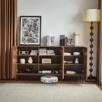 Mid-Century Sideboard with 3D Wave Design and Steel Legs, Versatile Cabinet with 3 Doors, Adjustable Shelves, 150L x 40W x 80H cm, Natural(m-1)