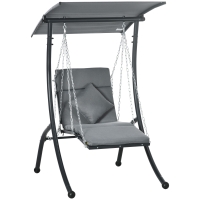 Outsunny leagăn suspendat, acoperiș rabatabil, incl. pernă de șezut, pernă pentru cap, cadru din oțel, gri închis, 108 x 145 x 169 cm