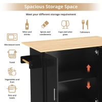 Versatile Kitchen Island with 3 Drawers and 2-Door Cabinet, Space-Saving Rolling Trolley with Foldable Worktop, 135L x 70W x 90H cm, Black(m-4)