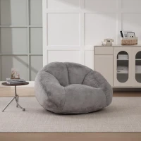 Shell-Shaped Sofa with High-Rebound Foam and Ergonomic Lumbar Support, Giant Sofa with Faux Fur, 100L x 90W x 57H cm, Light Gray(m-10)