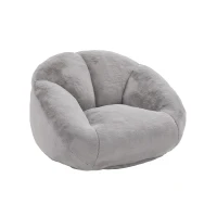 Shell-Shaped Sofa with High-Rebound Foam and Ergonomic Lumbar Support, Giant Sofa with Faux Fur, 100L x 90W x 57H cm, Light Gray(m-2)