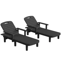 Outsunny Set of 2 Reclining Sun Loungers, 5 Positions Adjustable Outdoor Chaise Lounge Chair with Armrests, Black(m-1)