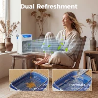 HOMCOM Desk Fan with Adjustable Head, 3-Speed Small Fan with 700ml Water Tank Grey(m-6)