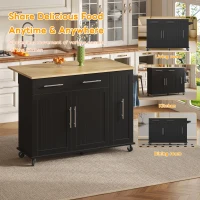 Sleek Kitchen Trolley with Drop Leaf and Pull-Out Organiser, Mobile Kitchen Island with Lockable Castors, 120L x 40W x 90H cm, Black+Natural(m-5)