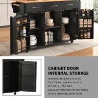 Stylish Kitchen Trolley with Foldable Wood-Grain Countertop, Versatile Buffet with Interchangeable Wheels, 139L x 46W x 91H cm, Black+Natural(m-6)