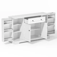 Multifunctional Kitchen Sideboard with Double-Door Compartment, Spacious Cabinet with Adjustable Shelves, 138L x 40W x 85H cm, White(m-12)