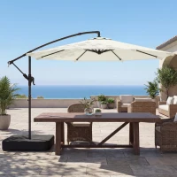 Outsunny 3 m Garden Cantilever Parasol with Cross Base, Sandbag, 360° Rotating Overhanging Banana Umbrella, Cream White(m-2)