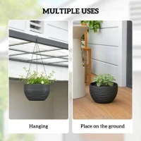 Outsunny Donice do roślin wewnętrznych i zewnętrznych, system samozraszania, wiszące donice z metalowymi łańcuchami, 4 sztuki, czarne(m-4)