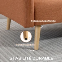 HOMCOM Canapea Extensibilă 2 Locuri Design scandinav Spătar reglabil în 3 poziții Picioare din lemn Material aspect in maro(m-3)