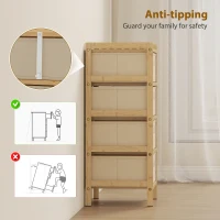 HOMCOM Chest of Drawers, 4 Fabric Drawers Narrow Dresser with Bamboo Frame, Cream White(m-8)