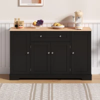Multifunctional Kitchen Sideboard with Double-Door Compartment, Spacious Cabinet with Adjustable Shelves, 138L x 40W x 85H cm, Black(m-7)