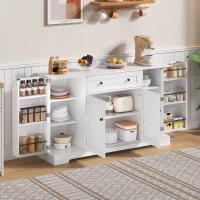 Multifunctional Kitchen Sideboard with Double-Door Compartment, Spacious Cabinet with Adjustable Shelves, 138L x 40W x 85H cm, White(m-1)
