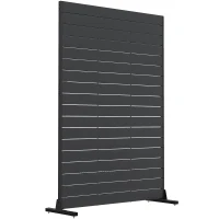 Outsunny Biombo de 6 Painéis em HDPE 120x174 cm Separador de Ambientes com Suporte Aspeto de Veios de Madeira Preto(m-1)