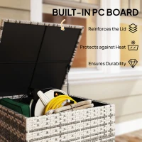 Outsunny 253L Garden Storage Box, Rattan Deck Box with Zipped Liner, Safe Pneumatic Rod, Patio Storage Container, Mixed Grey(m-6)