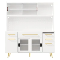 Trendy Sideboard with App-Controlled LED and MDF Pegboard, Tall Storage Cabinet with Sliding Door, 45L x 39W x 171H cm, White(m-2)