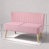 HOMCOM Divano 2 posti imbottito in tessuto con seduta ampia, Rosa(m-3)