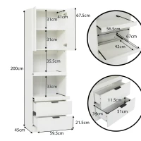 Freestanding Pantry Cabinet with 2 Open Sliding Shelves, Multifunctional Sideboard for Dining & Living Rooms, 59.5L x 45W x 200H cm, White(m-3)