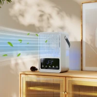 HOMCOM Desk Fan with Humidifier and RGB Light Portable Table Fan with 550ml Water Tank Black(m-2)