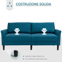 HOMCOM Divano 3 Posti in Tessuto con Seduta Profonda e Imbottitura Spessa, 191x79x87 cm, Blu Pavone(m-6)