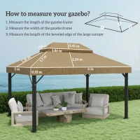 Outsunny Prelată de schimb pentru pavilion 4 x 3 m, acoperiș dublu cu orificii de scurgere, poliester 370 g/m², beige(m-3)