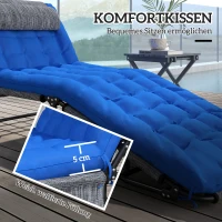 Outsunny Zonneligstoel met 4-Standen Verstelbare Rugleuning, Kussen, Zijvak, Hoofdsteun, 68 x 189 x 30 cm, Blauw(m-7)