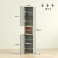 HOMCOM Badezimmerschrank-Säule, Aufbewahrungsmöbel, 2 Türen, offenes Fach und verstellbare Regalböden, 30x24x140cm, grün(m-3)