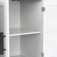 Contemporary Kitchen Storage Trolley with Foldable Dropleaf, Spacious Buffet with Towel Holders, 120L x 71W x 91.5H cm, White+Natural(m-13)