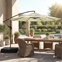 Outsunny 3 m Garden Cantilever Parasol with Cross Base, Sandbag, 360° Rotating Overhanging Banana Umbrella, Beige(m-9)