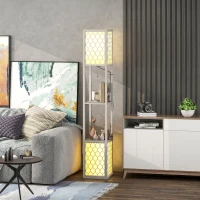 HOMCOM Lampadaire étagère 2 lampes 2 étagères 4 niveaux MDF gris motif nid d'abeille 26 x 26 x 156 cm gris(m-10)