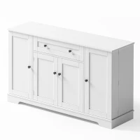Multifunctional Kitchen Sideboard with Double-Door Compartment, Spacious Cabinet with Adjustable Shelves, 138L x 40W x 85H cm, White(m-10)