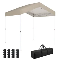 Outsunny Pavilon Pliant 2,4x2,4 m Pop-up UPF50+ Închidere Centrală Înălțime Reglabilă Geantă de Transport Saci Nisip Bej(m-7)