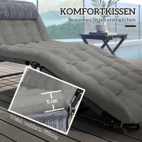Outsunny Ligbed, 4-voudig verstelbare rugleuning, kussen, zijvak, hoofdsteun, 68 x 189 x 30 cm, Grijs(m-7)