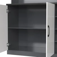 Tall Kitchen Cupboard with LED Lighting and Generous Storage, Freestanding Pantry with Microwave Shelf, 100L x 47W x 187H cm, White+gray(m-11)