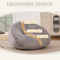 Shell-Shaped Sofa with High-Rebound Foam and Ergonomic Lumbar Support, Giant Sofa with Faux Fur, 100L x 90W x 57H cm, Light Gray(m-4)