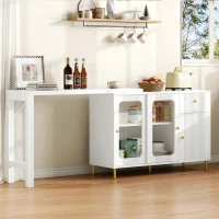 Multifunctional Bar Cabinet with Rotating Extendable Tabletop, Space-Saving Sideboard with Sliding Doors, 122L x 40W x 82H cm, White(m-10)