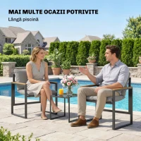 Outsunny Set Bistro pentru 2 Persoane, Set din 3 Piese pentru Grădină cu Cadrul din Metal și Perne Groase(m-8)