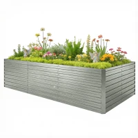 Outsunny Jardineră exterioară, jardineră ridicată galvanizată cu bordură de siguranță și fund deschis 240 x 120 x 60 cm gri argintiu(m-7)