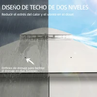 Outsunny Carpa para Jardín con Techo Doble Cenador con 4 Paredes y Mosquitera para Exterior Terraza 360x300x279 cm Gris Claro(m-4)