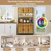 Stylish Tall Pantry Cabinet with App-Controlled LED, Spacious Larder Unit with Water-Resistant Worktop, 100L x 40W x 180H cm, Black+Natural(m-6)