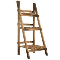 Outsunny Suport pentru Plante Pliabil, Jardinieră cu 3 Niveluri, Raft de Exterior pentru Plante, 40x37x93 cm, Lemn Natural(m-1)