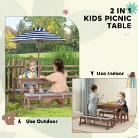 AIYAPLAY Outdoor Wooden Kids Picnic Table & Bench Set with Cushions and Umbrella, for Patio, Garden, Navy Blue(m-6)