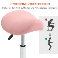 HOMCOM Rolkruk In Hoogte Verstelbaar 49-61 cm Praktijkkruk 360° Draaibaar Kruk Bureaukruk Voor Kantoor Salon Massage Spa Roze(m-7)