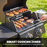Outsunny Gasbarbecue 5,4 kW 2 Branders Staal BBQ Grillwagen incl. Opklapbare Zijtafel Thermometer Verchroomd Grillrooster Warmhoudrek(m-6)
