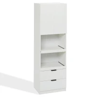 Freestanding Pantry Cabinet with 2 Open Sliding Shelves, Multifunctional Sideboard for Dining & Living Rooms, 59.5L x 45W x 200H cm, White(m-2)