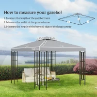 Outsunny Acoperiș de înlocuire pentru pavilion 3 x 3 m, impermeabil, acoperiș dublu cu orificii de scurgere, gri deschis(m-3)
