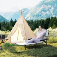 Outsunny Șezlong de grădină pliabil, spătar reglabil pe 4 niveluri, orificiu pentru lectură și suport pentru cap 72 x 194 x 89 cm crem(m-5)