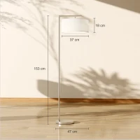 HOMCOM Floor Lamp, Modern Standing Lamp with Linen Lampshade, Round Base for Living Room, Bedroom, Dining Room, 153cm, Silver Tone(m-3)